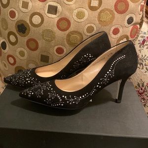 Black suede shoes with Swarovski on top . Size 37,5 Made in Italy